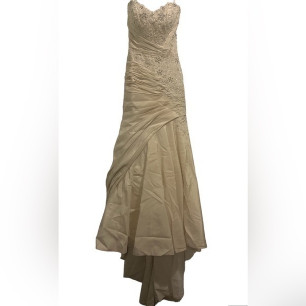 Strapless Mermaid Gold High Low Wedding Evening Gown NWT Size 8